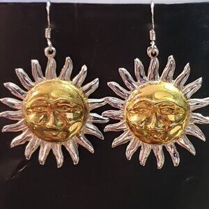 Earrings, "You are my sunshine". Silver and gold tone.